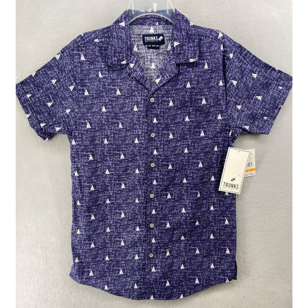 NWT TRUNKS SURF AND SWIM Shirt Men Sz S Sailboats Cotton Button Down $68